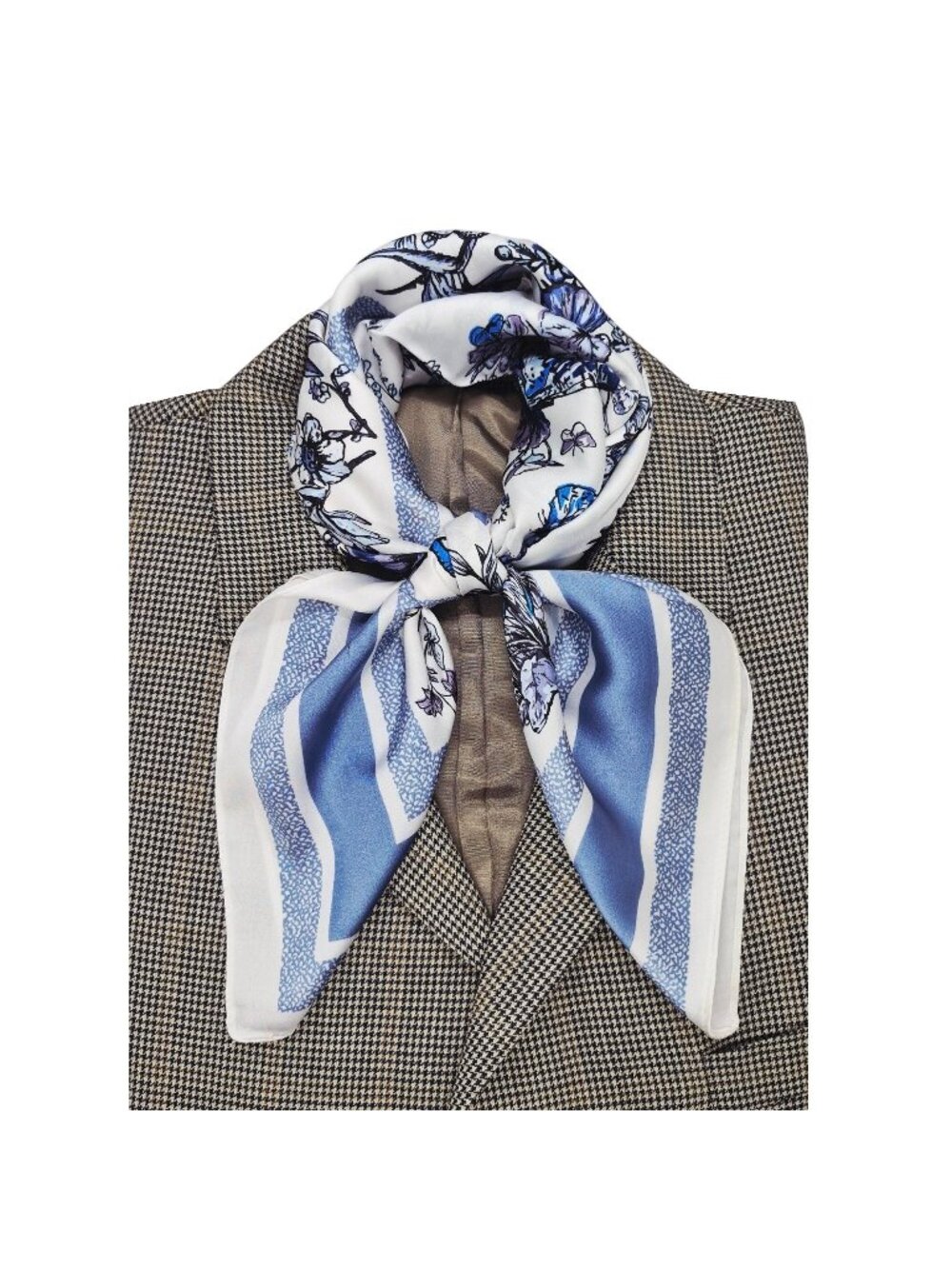 ✨Women's White & Blue Floral Silky Satin Square Scarf Butterfly Print Foulard - Picture 1 of 7